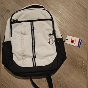 Champion Black and White Backpack with Gold Accents